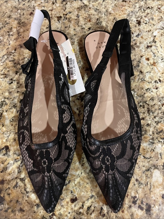 a new day Shoes - a new day Black Lace Pointed Slingback Flats